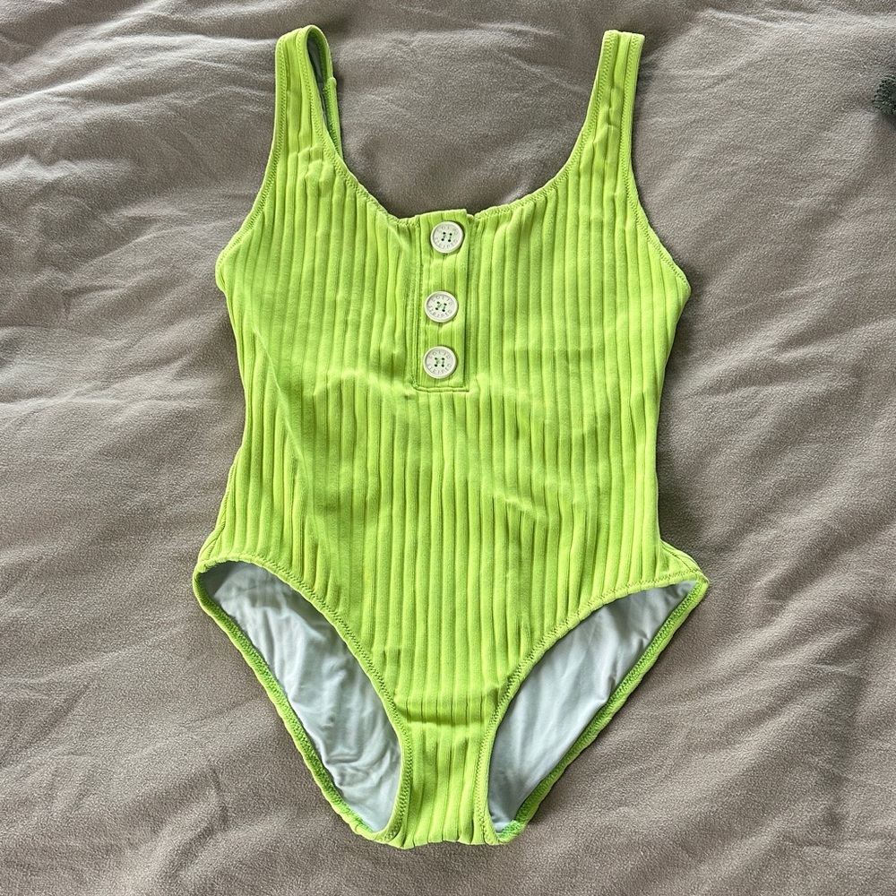 SOLID & STRIPED Vibrant Green Ribbed Swimsuit